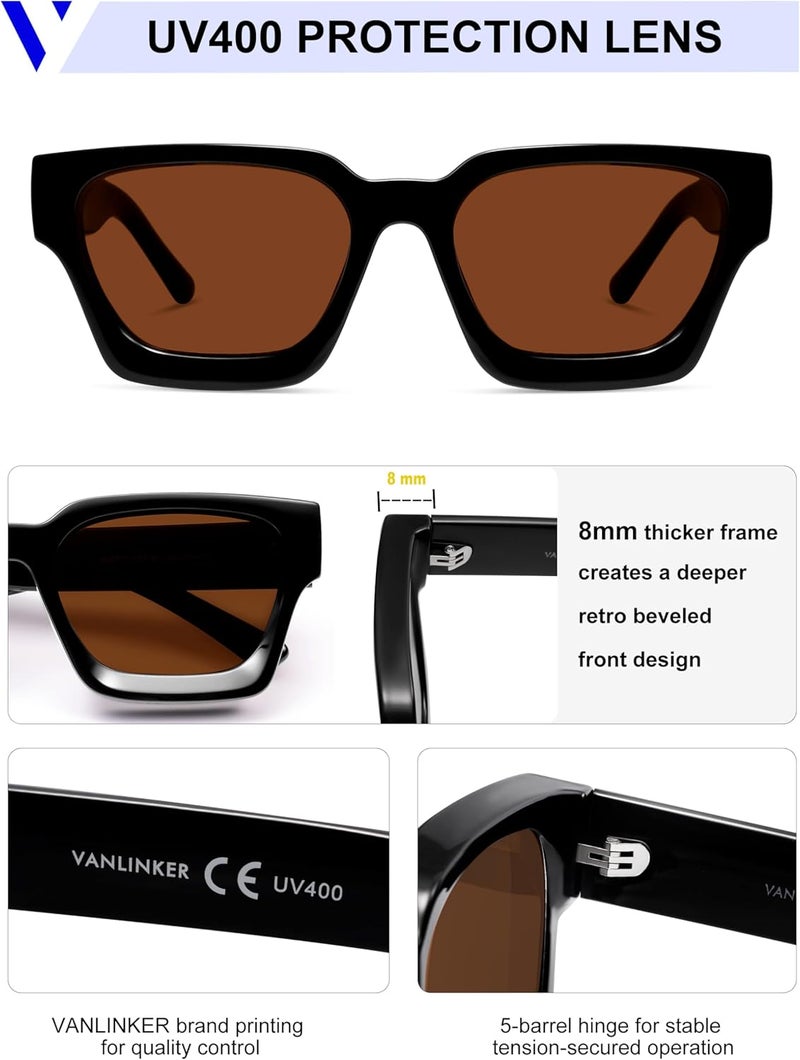 VANLINKER Thick Square Sunglasses for Men Women Retro Chunky Rectangle Shades UV400 Protection VL9731 - Image 4